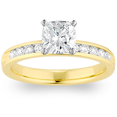 Moissanite 14k Yellow Gold Channel-Set Cushion Cut Engagement Ring