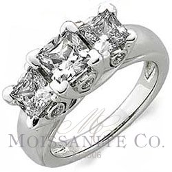 3.25 CT TW Princess Moissanite Three Stone Ring 14k White Gold